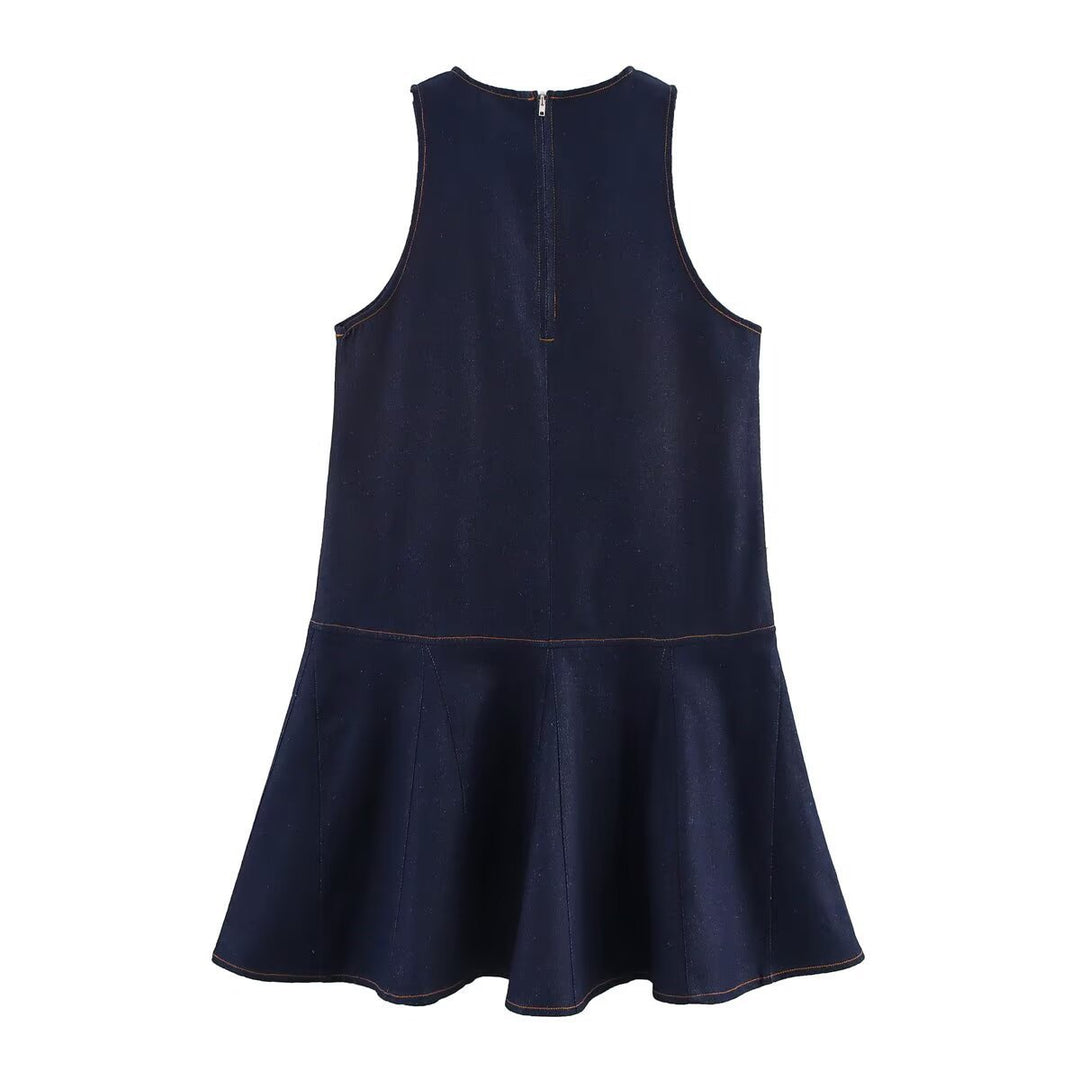 Dame Casual Denim A-linie kjole med udvidet kant Stilla