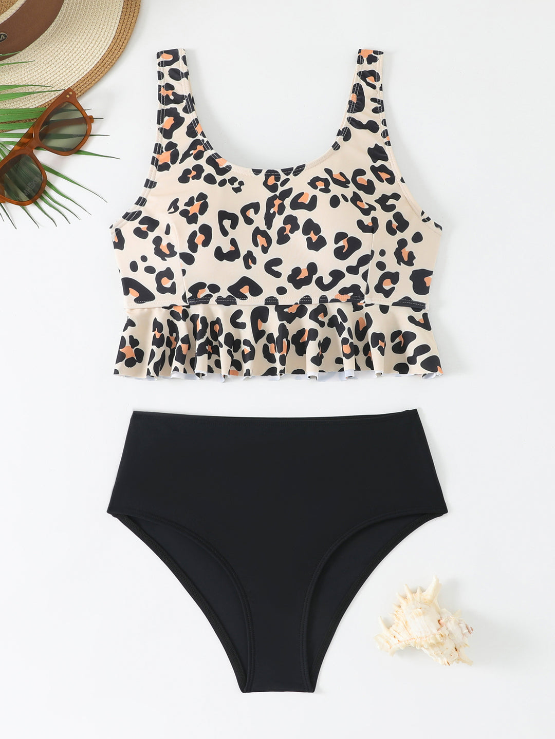 Dame Tankini-sæt med moderne flæse-design og høj udskæring Skovae