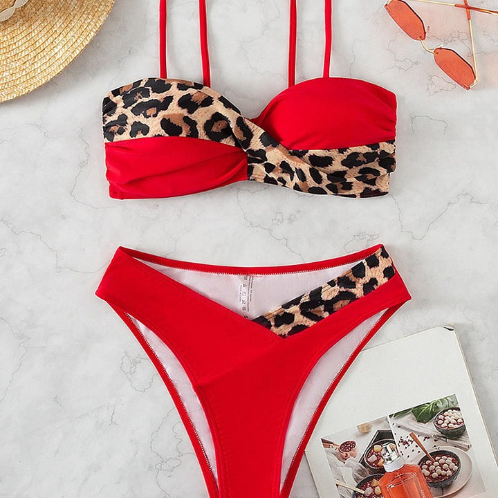Dame Bikini-sæt med moderigtigt leopardmønster og behagelige stropper Stilla