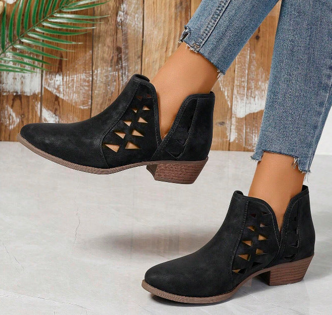 Dame mode Ankle Boots med kunstneriske udskæringer og behagelig blokhæl Stilla