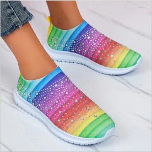 Dame Glitrende Slip-On Sneakers med åndbart strikoverflade og skridsikker sål Stilla