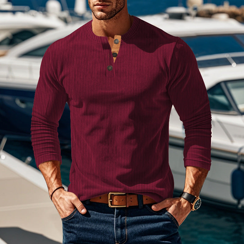 Herre nan ribbet Langærmet Henley skjorte med ståkrave og skjult knappeliste lavet af åndbart jersey Skovae