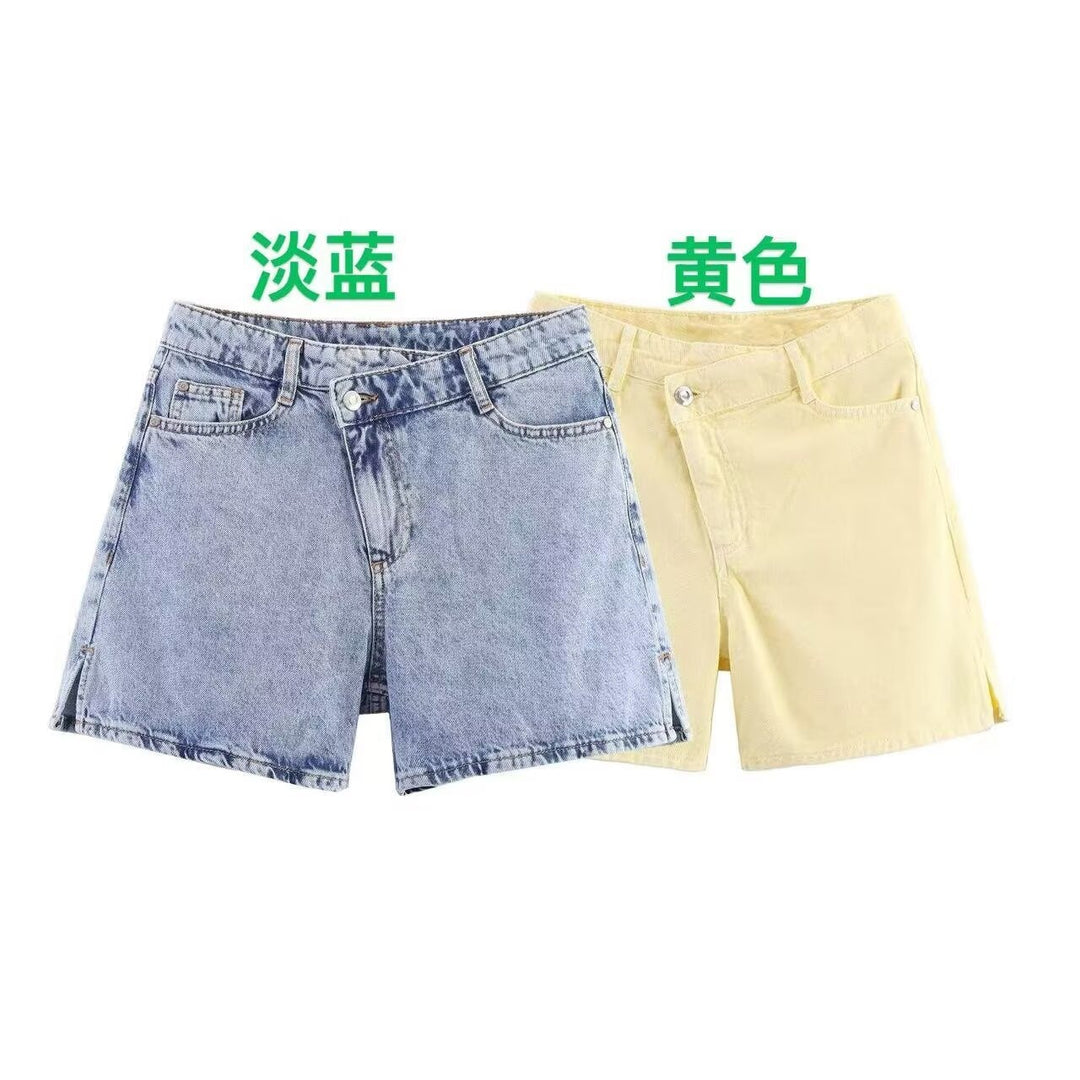 Dame jeansshorts i afslappet vintage-stil med høj talje og sidelunger Skovae