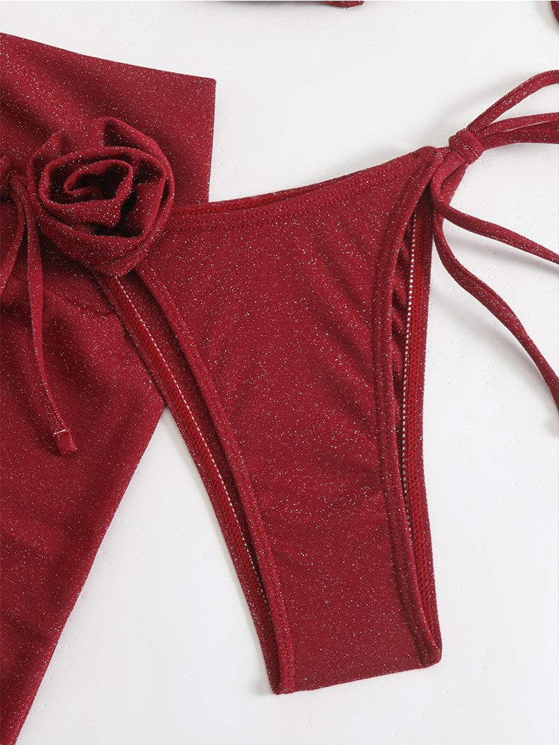 Dame Glitrende Triangle-Bikini med elegant Wrap-Skirt Skovae