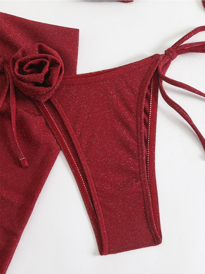 Dame Glitrende Triangle-Bikini med elegant Wrap-Skirt Skovae