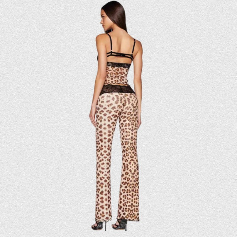 Kvinders leggings med elegant blonderliv og moderigtig dyreprint Skovae