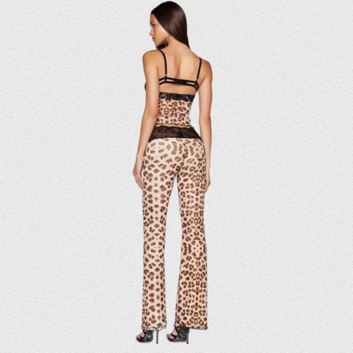Kvinders leggings med elegant blonderliv og moderigtig dyreprint Skovae