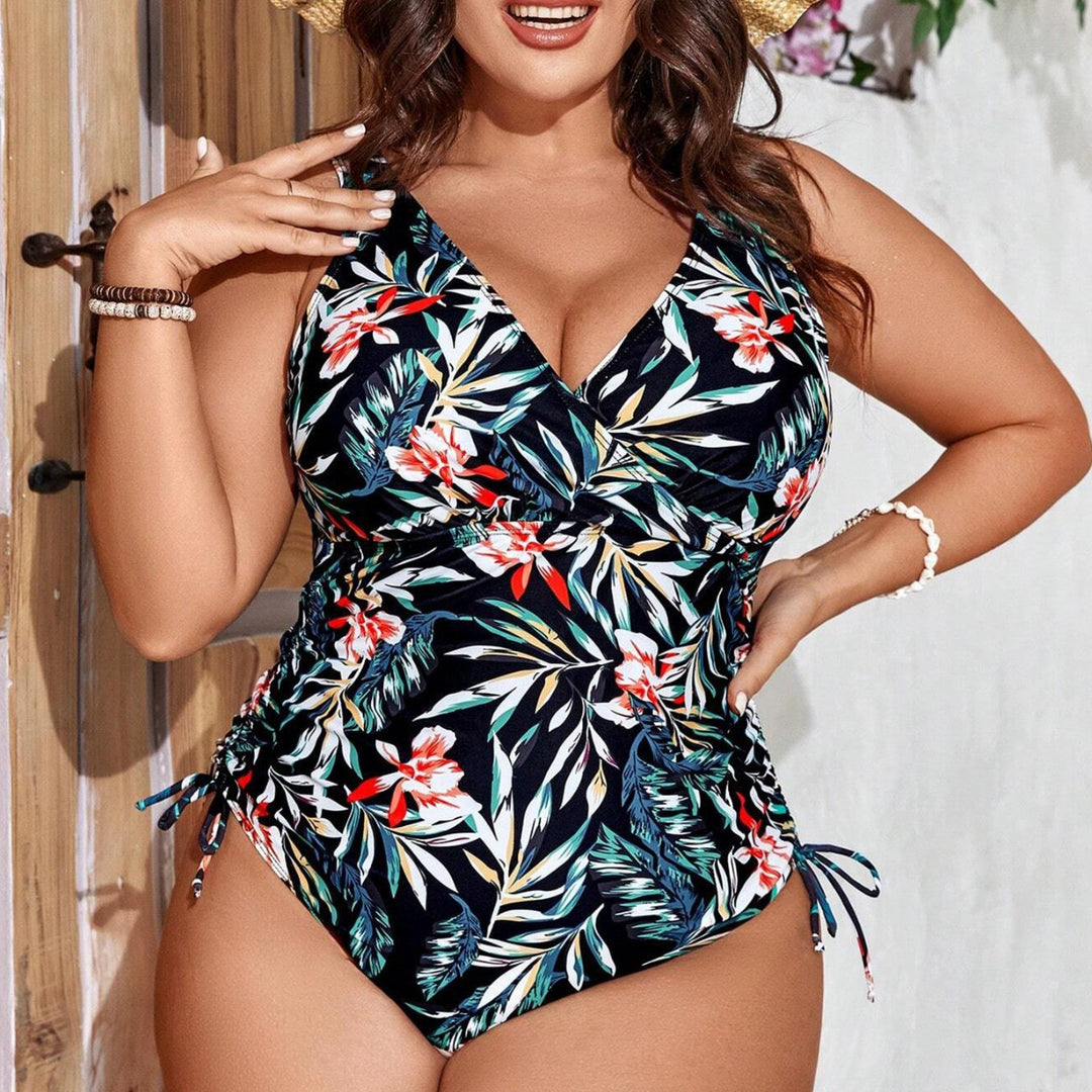 Dame one-piece badedragt med blomster-omslagsdesign og figurformende ruching Skovae