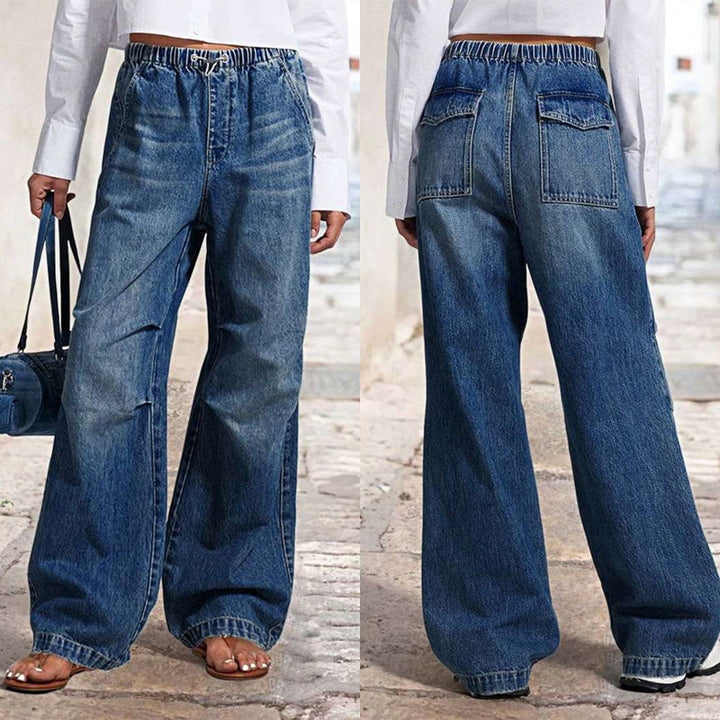 Dame brede denimbukser med elastisk talje og afslappet pasform Stilla