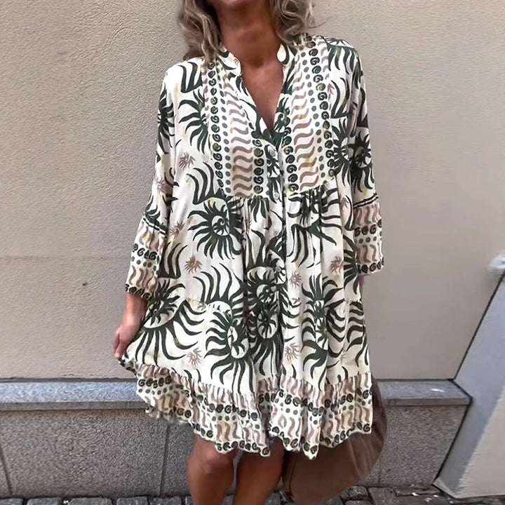 Dame skjortekjole med blomster mønster mix og flæse kant Stilla