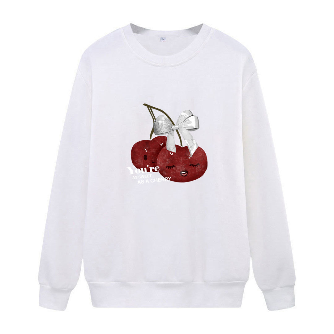 Kvindernes hyggelige sweatshirt med frugtig kirsebærmotiv Skovae