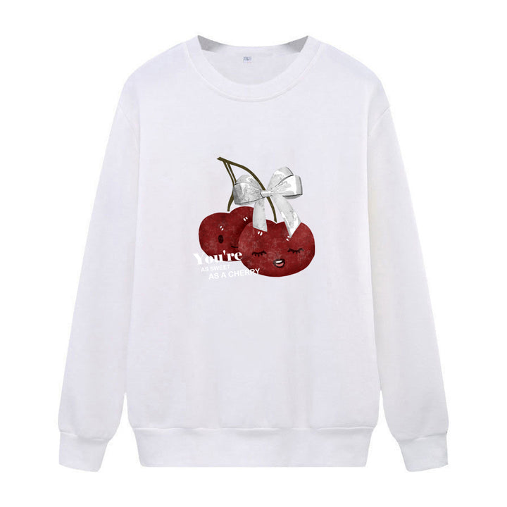 Kvindernes hyggelige sweatshirt med frugtig kirsebærmotiv Skovae