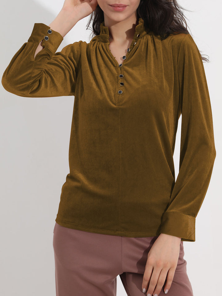 Dame Elegant top med ruffles detaljer og knaplukning Stilla