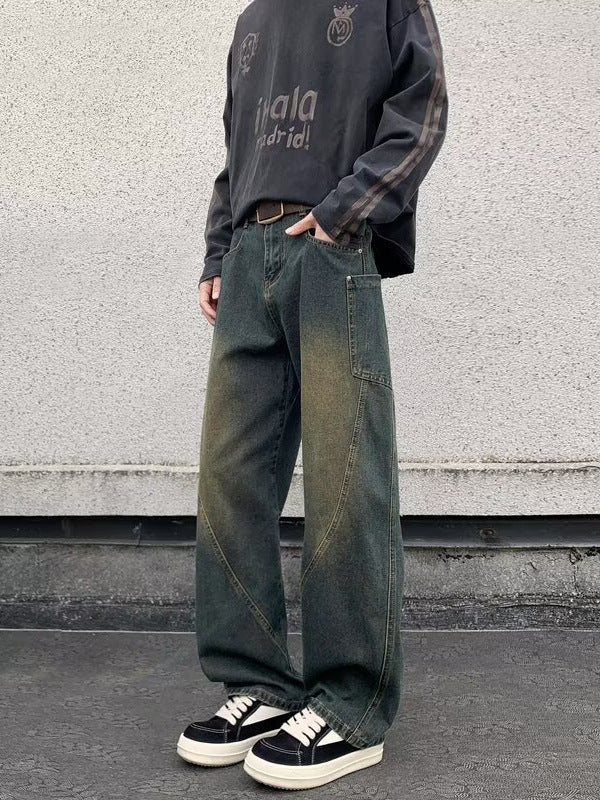 Herren brede jeans i urban stil med afslappede detaljer og høje lommer Stilla