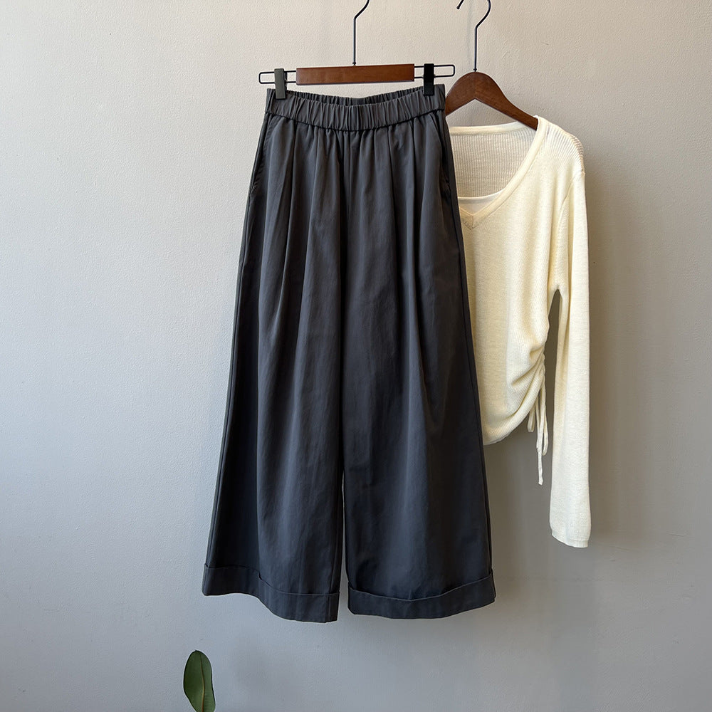 Dame bred Culotte-bukser med elastisk talje og indsyede folder Stilla
