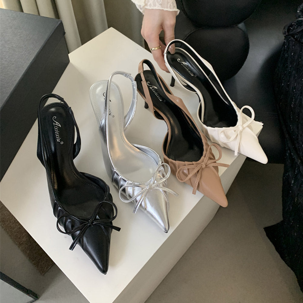 Dame Slingback Pumps med elegante sløjfer og spids tå Stilla