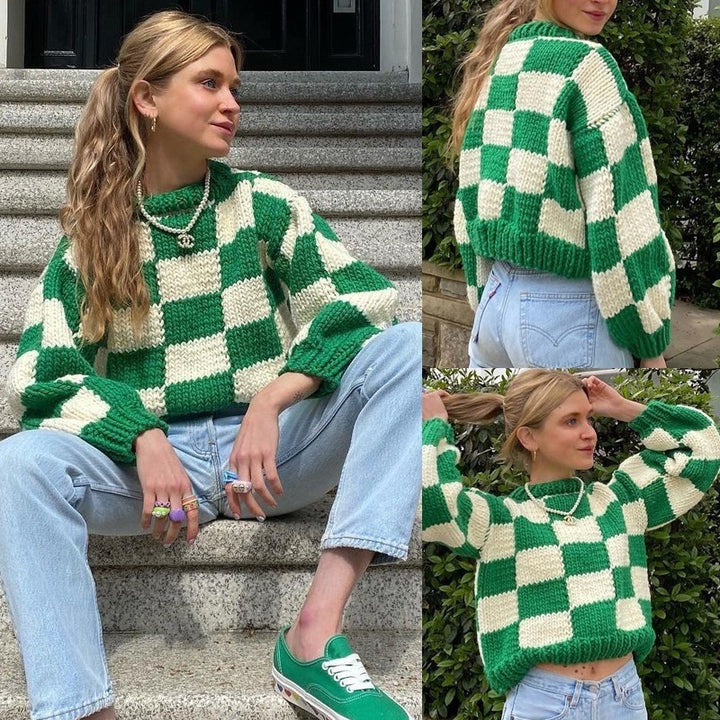 Dame sweater i moderne ternet mønster med afslappet snit Stilla