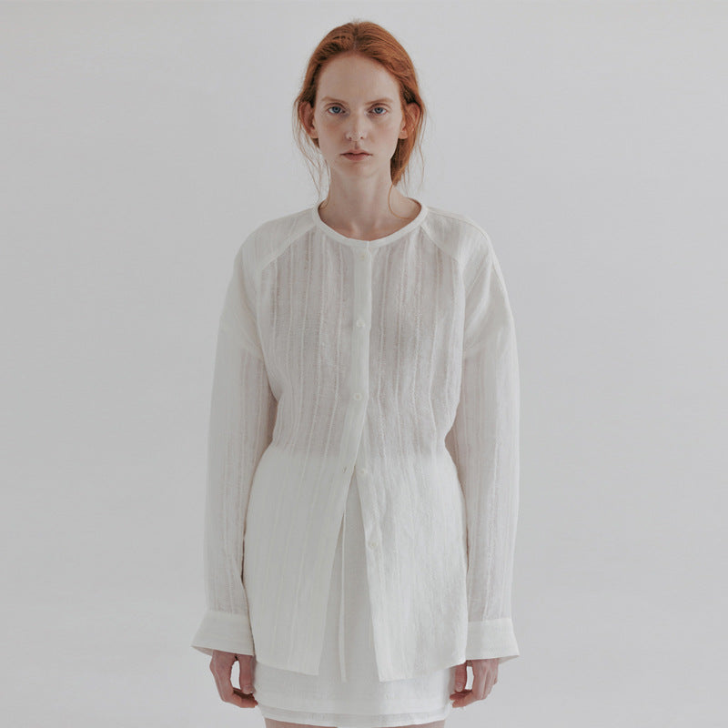 Dame Elegant og afslappet linnedbluse med knaplukning og struktureret design Stilla