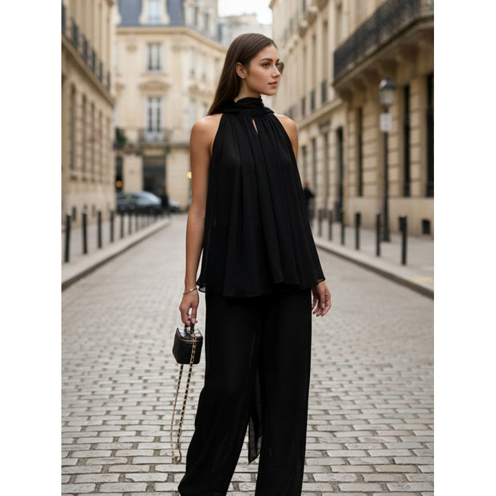 Damer Elegant chiffon top med dyb vandfaldudskæring og flydende stof Skovae