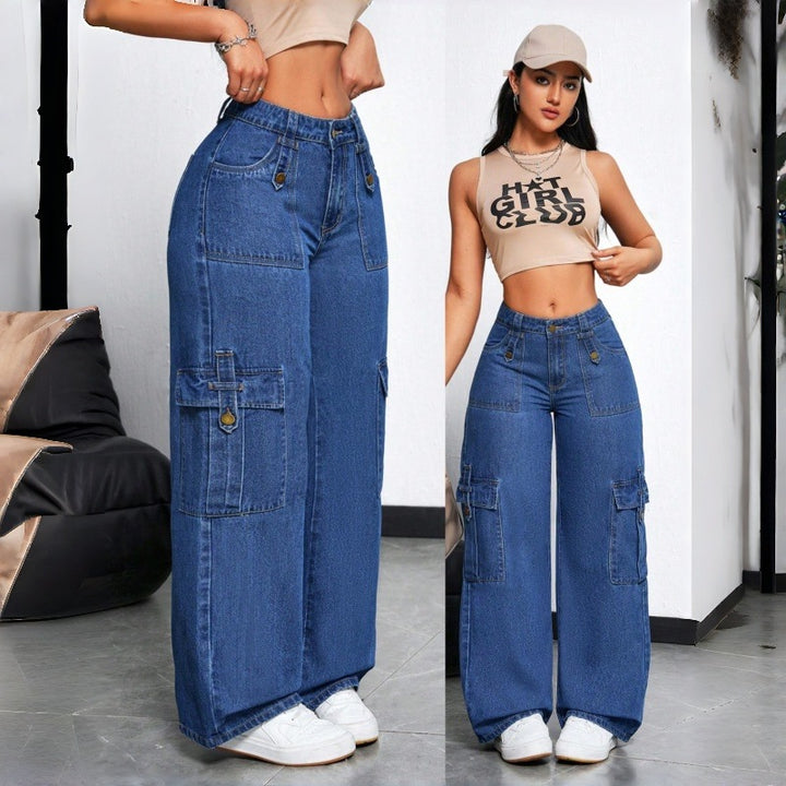 Dame Cargo-jeans i afslappet oversized-snit med praktiske sidelommer Skovae