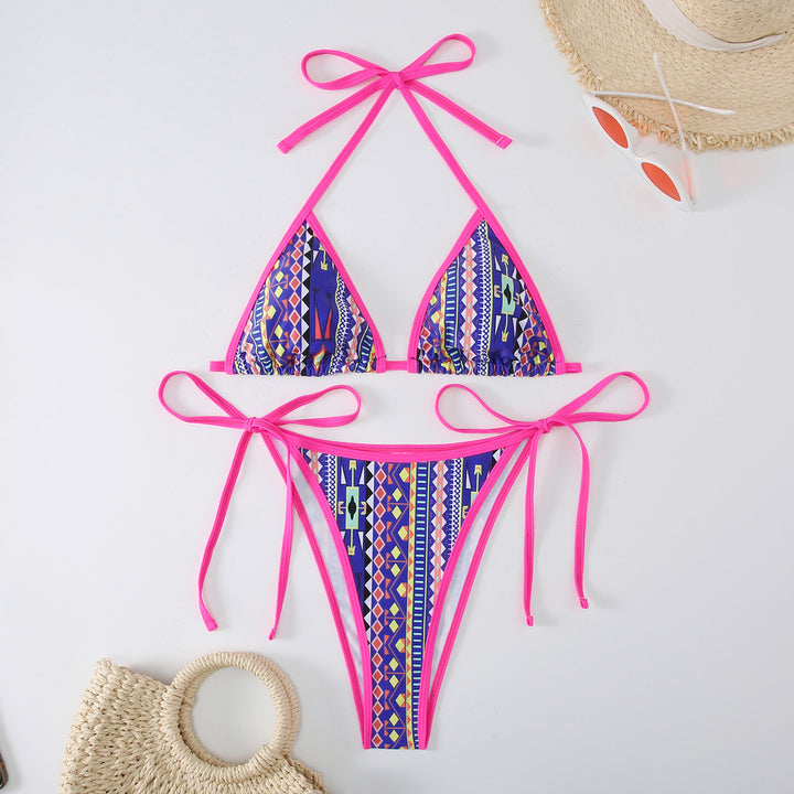 Dame Triangel-Bikini-Sæt med justerbare sløjfer og geometrisk tryk Stilla