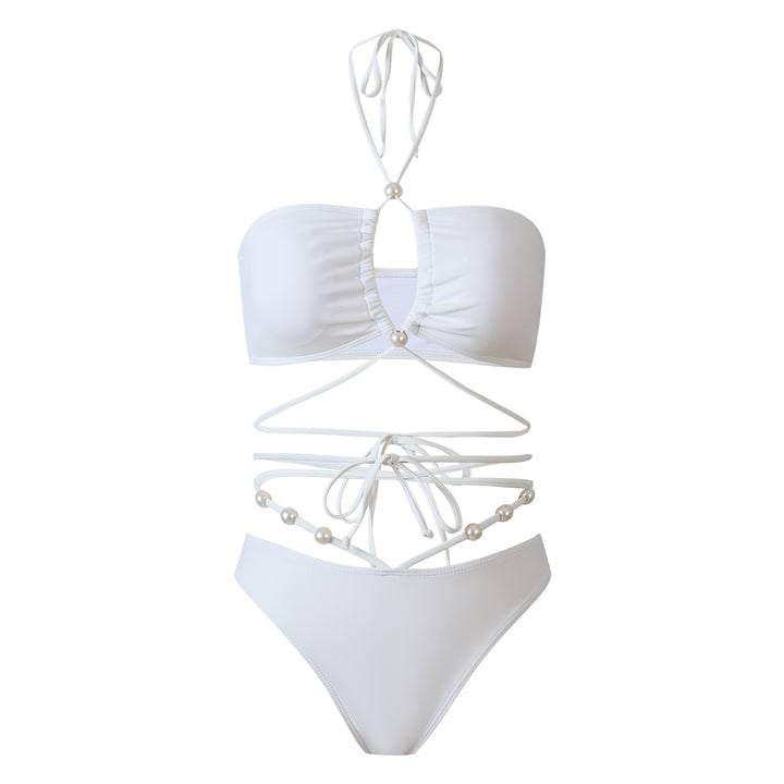 Dame bikini-sæt med raffinerede linjer og elegante perledetaljer Skovae