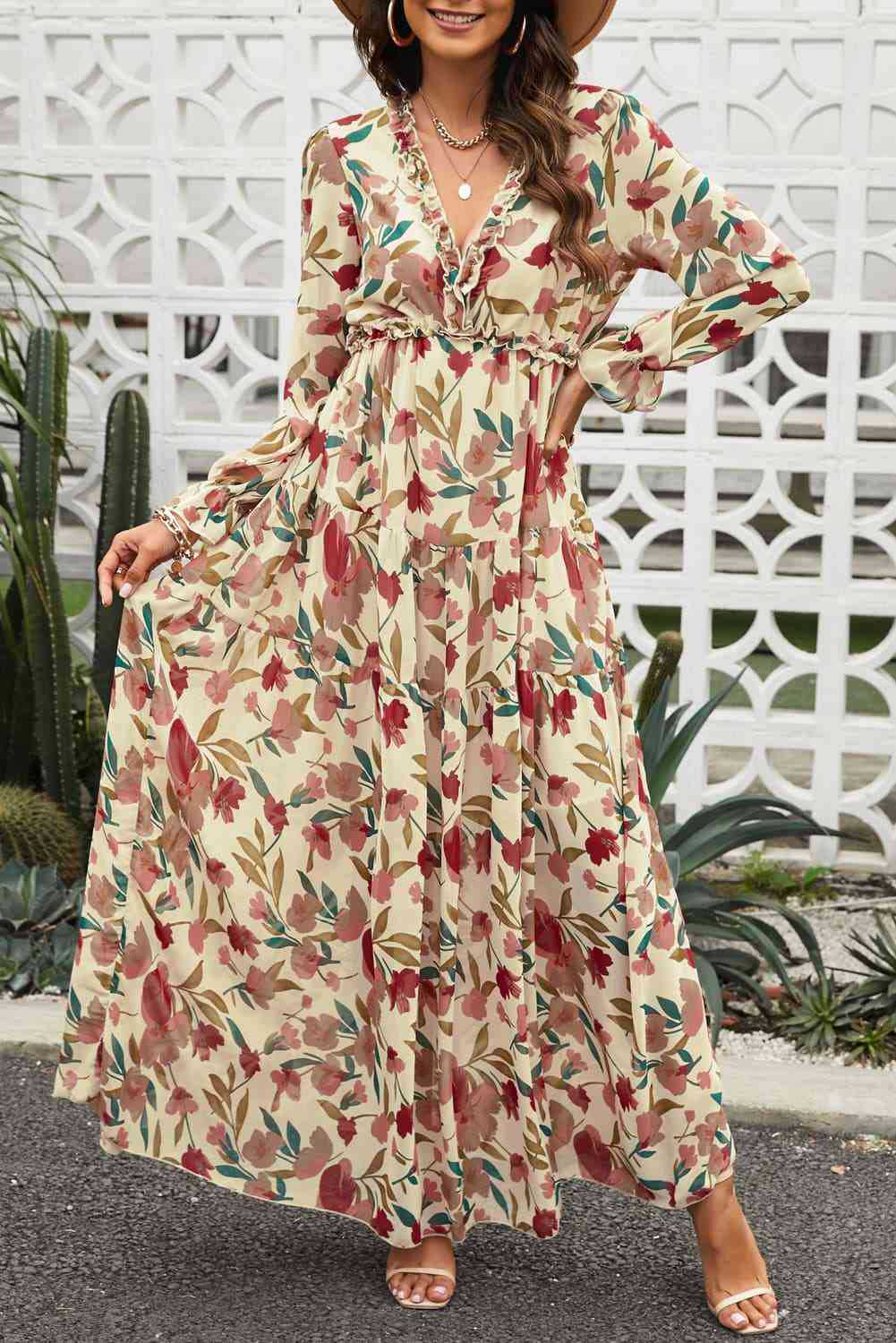 Dame Boho Maxikjole med blomsterdesign og flæsedetaljer Stilla