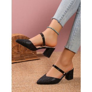 Dame Slingback Pumps med elegant glimmer-overflade og komfortabel blokhælt Stilla