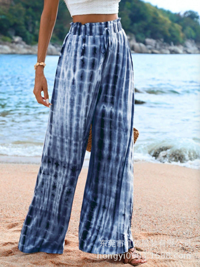 Kvinders løstsiddende sommerbukser med elastisk talje og unikt tie-dye mønster Stilla