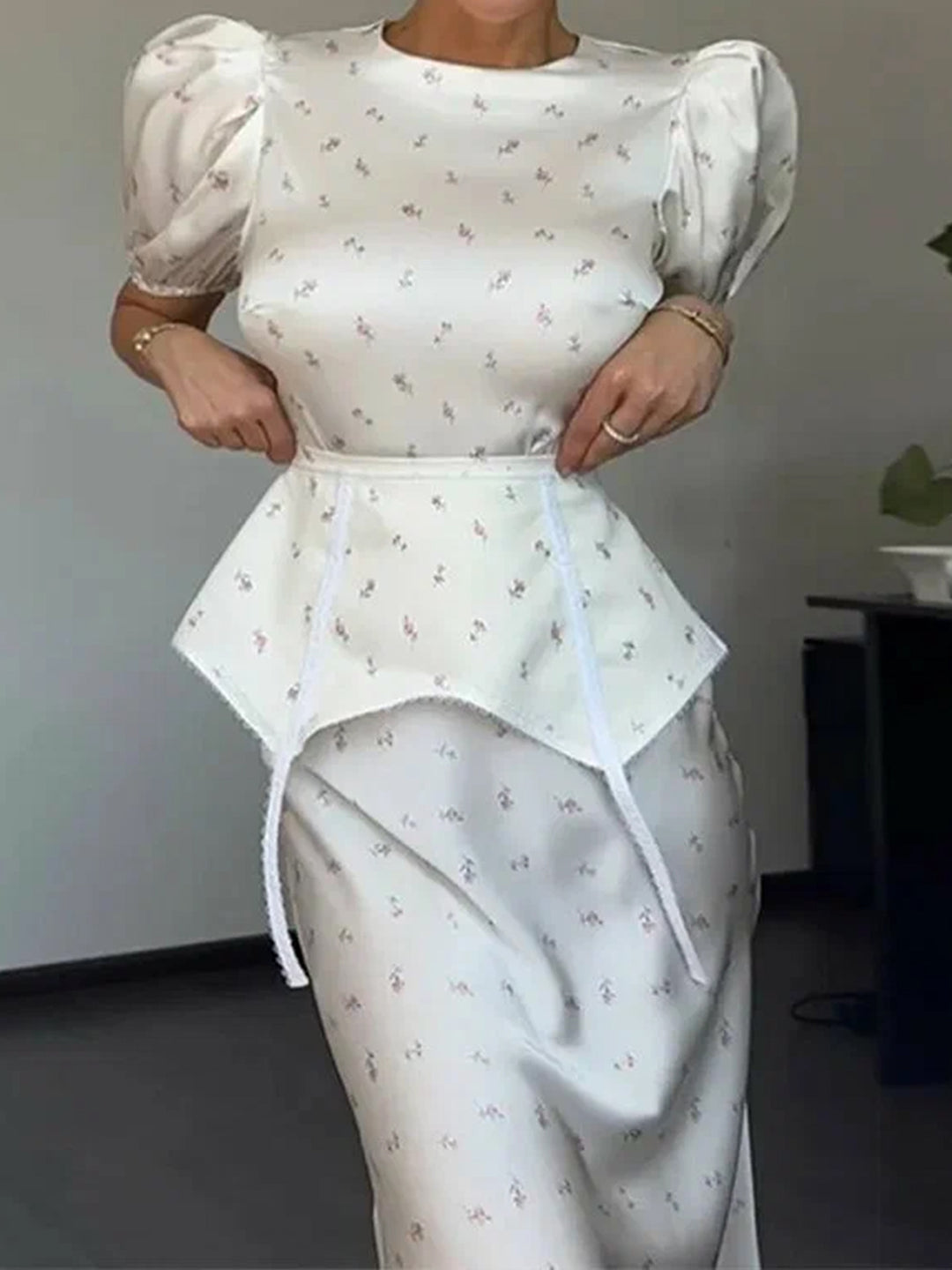 Damer Elegant Top med Puffærmer og Legesyg Talje Detalje