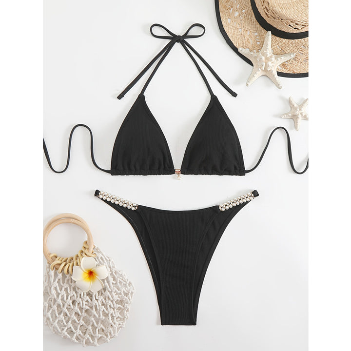 Kvinder Elegante Rib Strik Trekant Bikini Sæt Stilla