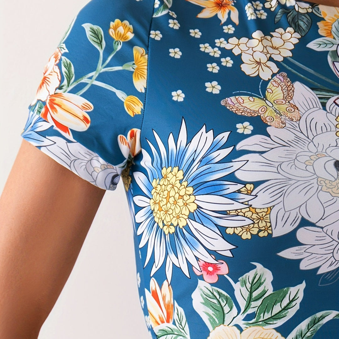 Damer Crop-Top Bade-Sæt med blomsterdesign og høj benudskæring Stilla
