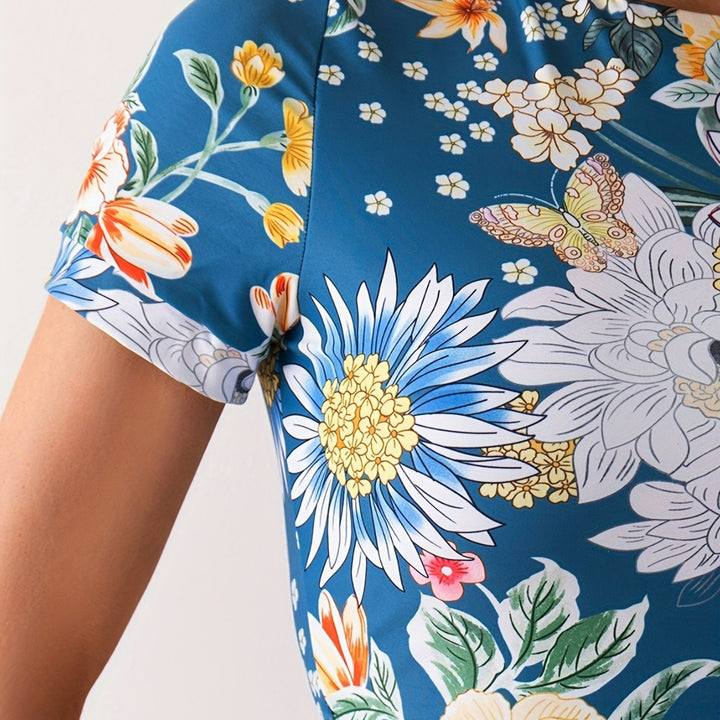 Damer Crop-Top Bade-Sæt med blomsterdesign og høj benudskæring Stilla