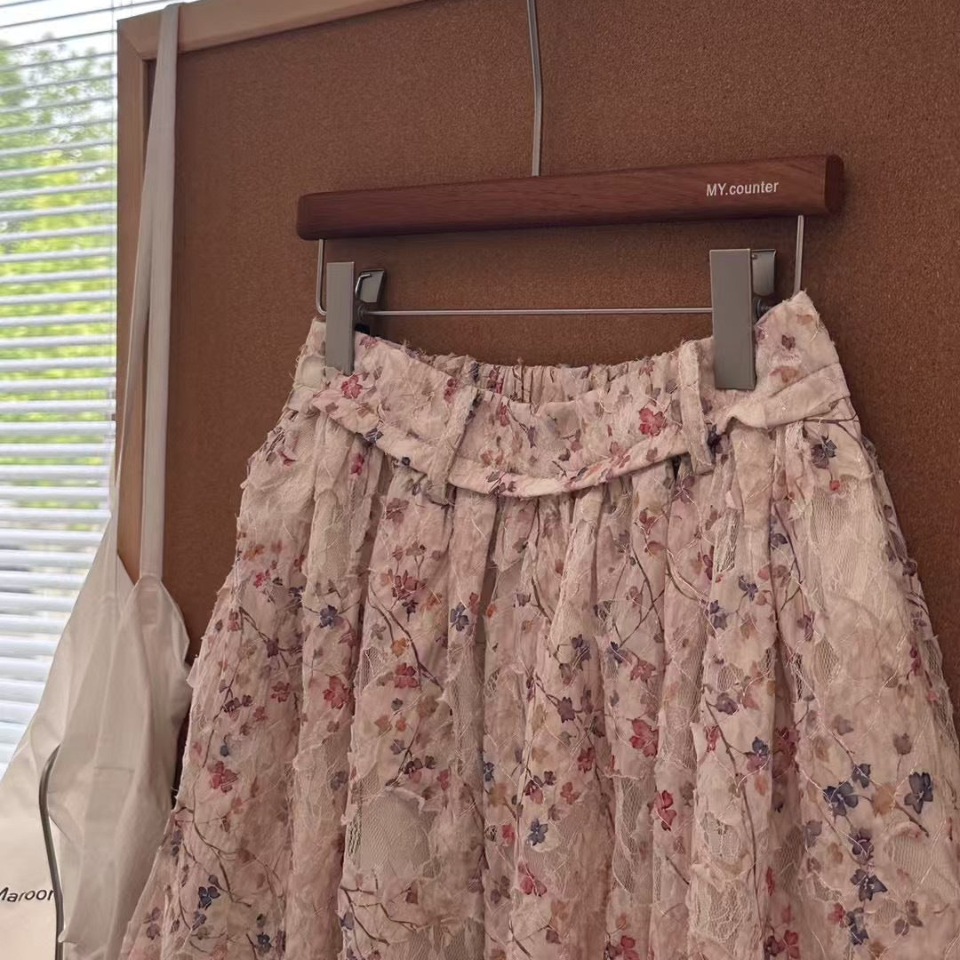 Dame Floral Print Plisseret Midi Nederdel Stilla