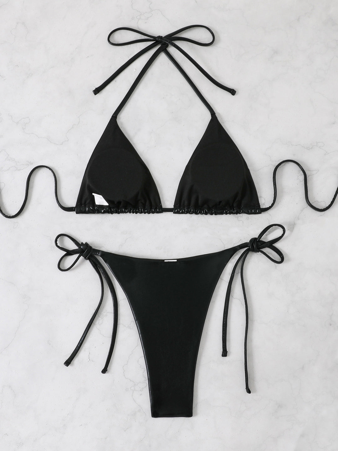Dame Glansende Triangel-Bikini-Sæt med justerbare bånd Skovae