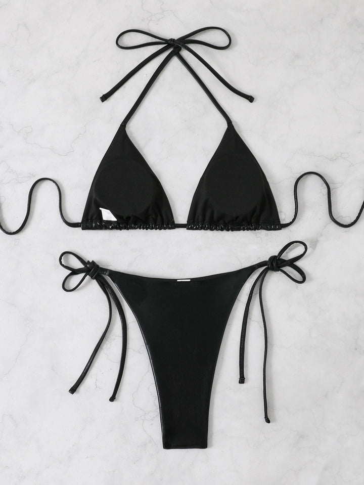 Dame Glansende Triangel-Bikini-Sæt med justerbare bånd Skovae