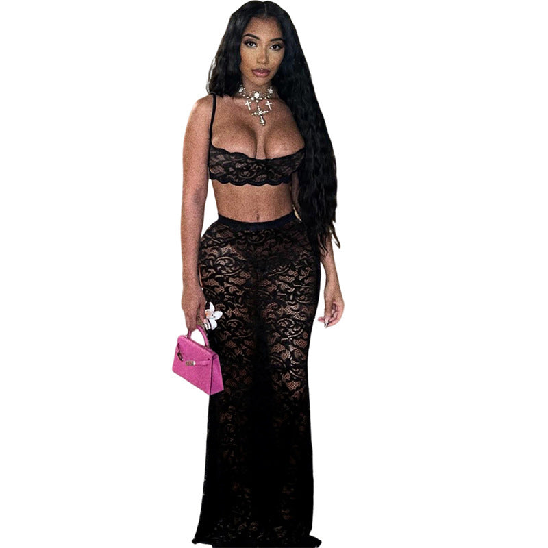 Dame Spids To-delt med Crop-Top og Maxi-Nederdel Stilla