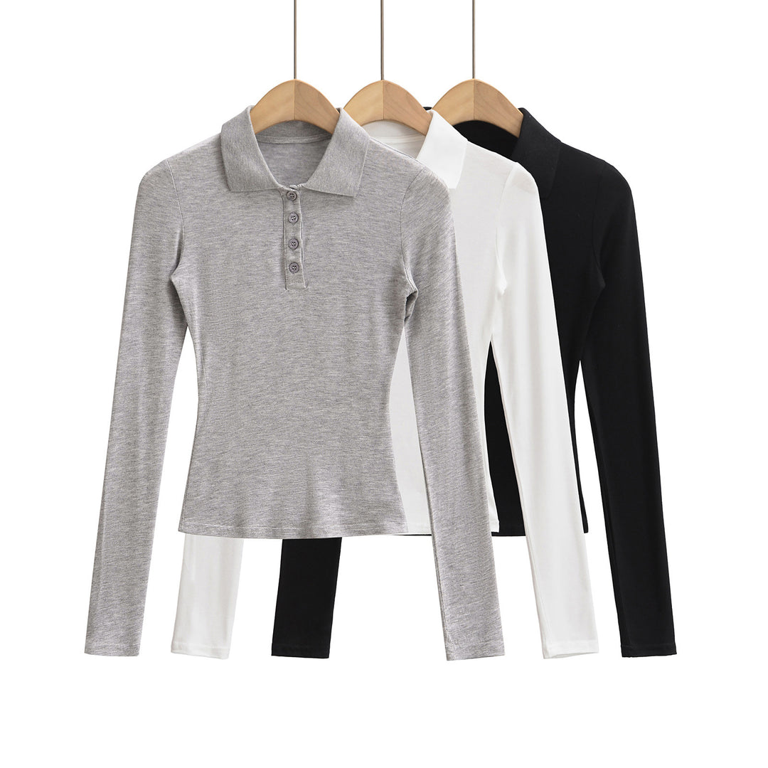 Dame langærmet polo-shirt med moderne knapliste og fin struktur Stilla