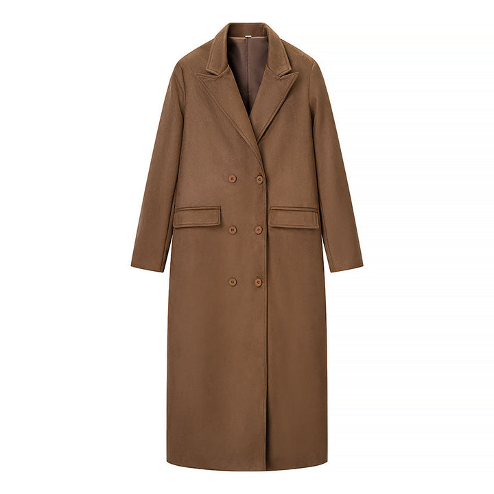 Dame Elegant Lang Frakke med Dobbeltryk Knaplukning og Praktisk Slags Stilla
