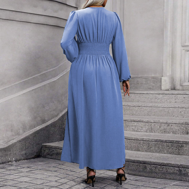 Dame Maxikjole med elegant V-hals og lange ærmer Stilla
