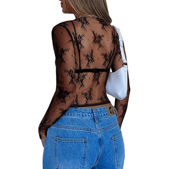 Dame Gennemsigtig Spidsbluse med elegante detaljer Skovae