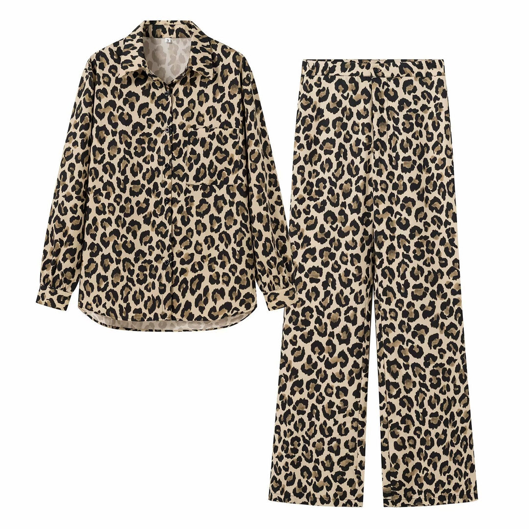 Dame brede linnedbukser i trendy leopardprint Stilla