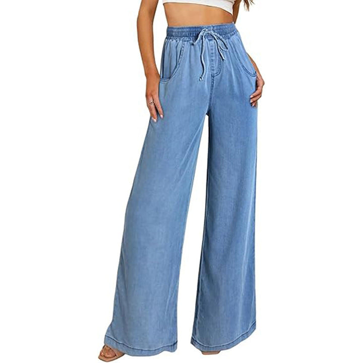 Dame bred jeans med elastisk talje og sidelommer Skovae