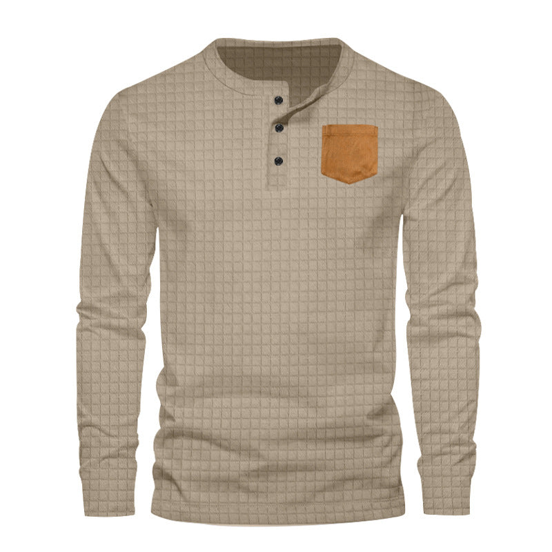 Herre Langærmet Henley-Shirt med moderigtigt strukturmønster og praktisk brystlomme Stilla