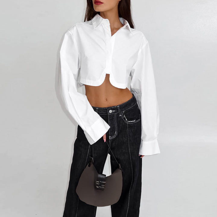 Dame Trendy cropped Bluse med overskudte skuldre Stilla