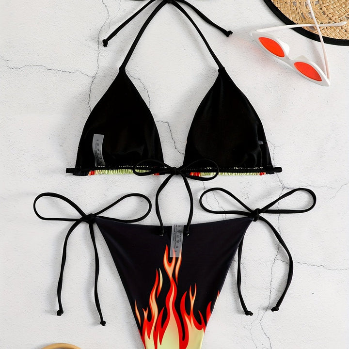 Dame Triangel-bikini med brændende motiv Skovae