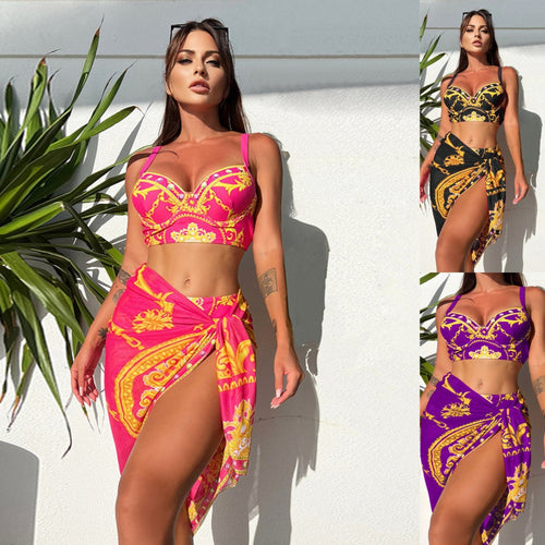 Damer Bikini-sæt med ekstravagant design og højhælet omslagsskjorte funktion Stilla