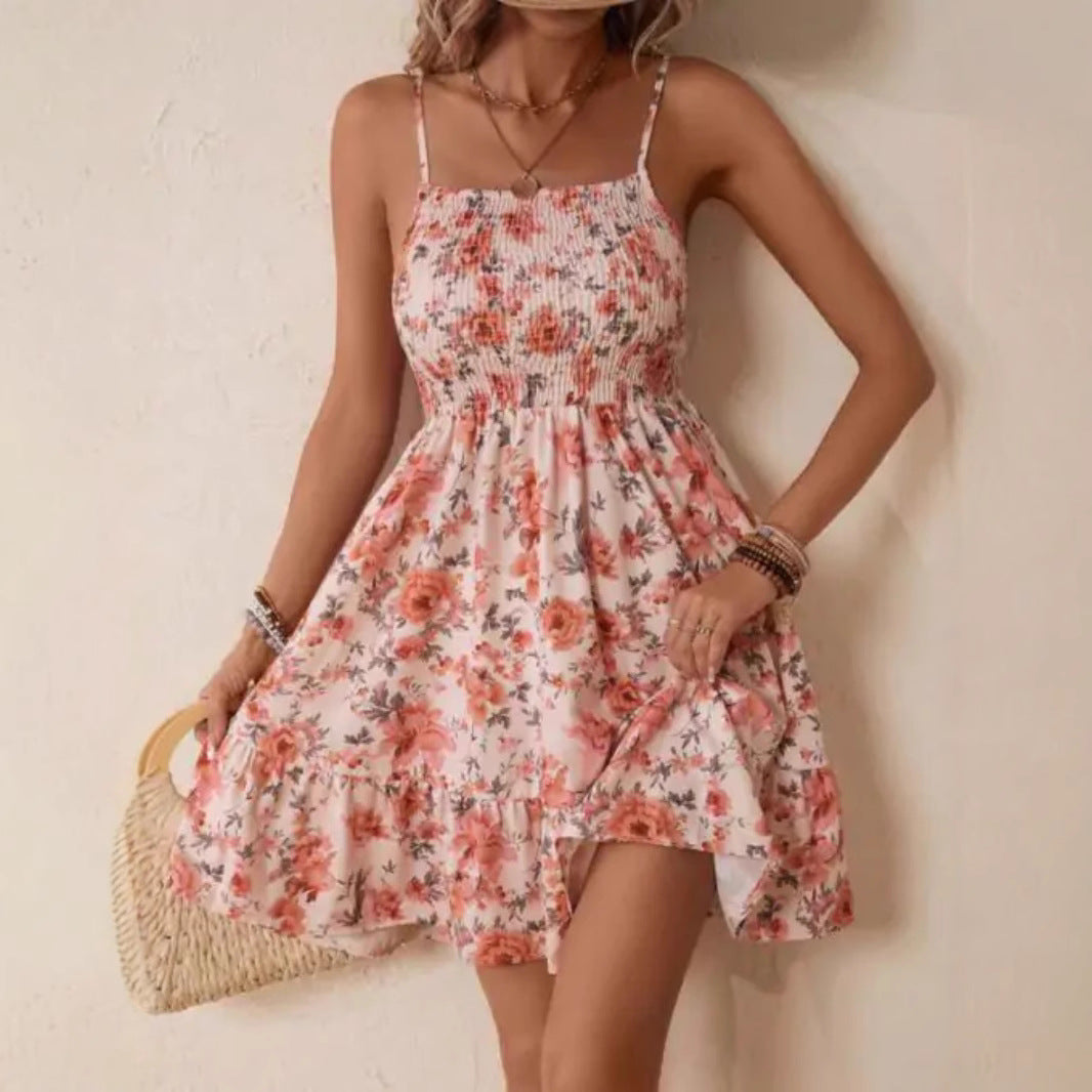 Dame Smocked Floral Sommerkjole Stilla