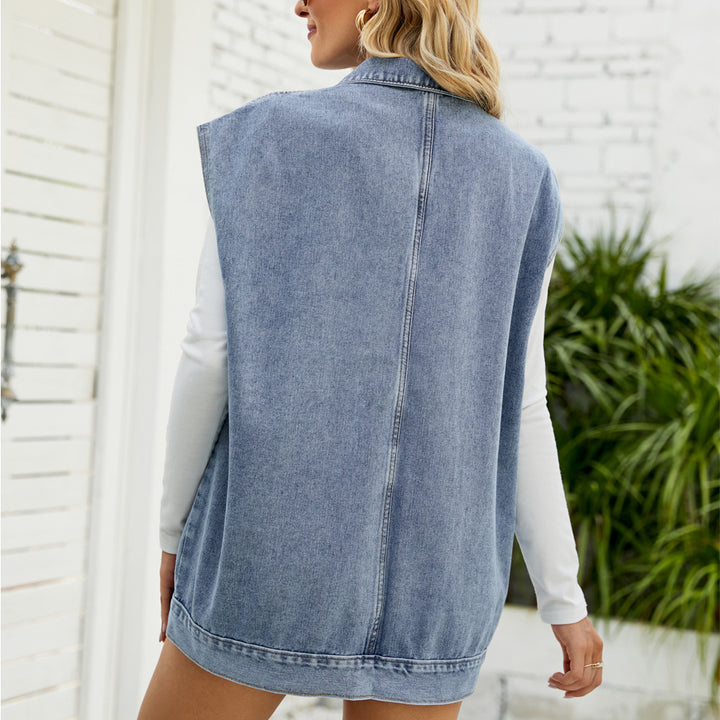 Kvindernes Casual Denim Vest med Bekvemme Lommer Stilla