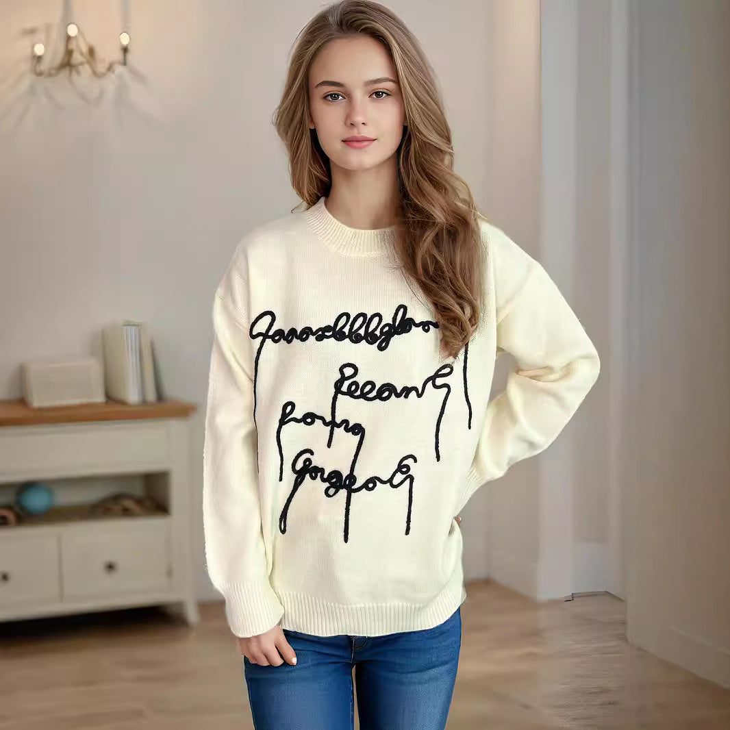 Kvinders hyggelige oversized sweater med kunstnerisk bogstavtryk Stilla